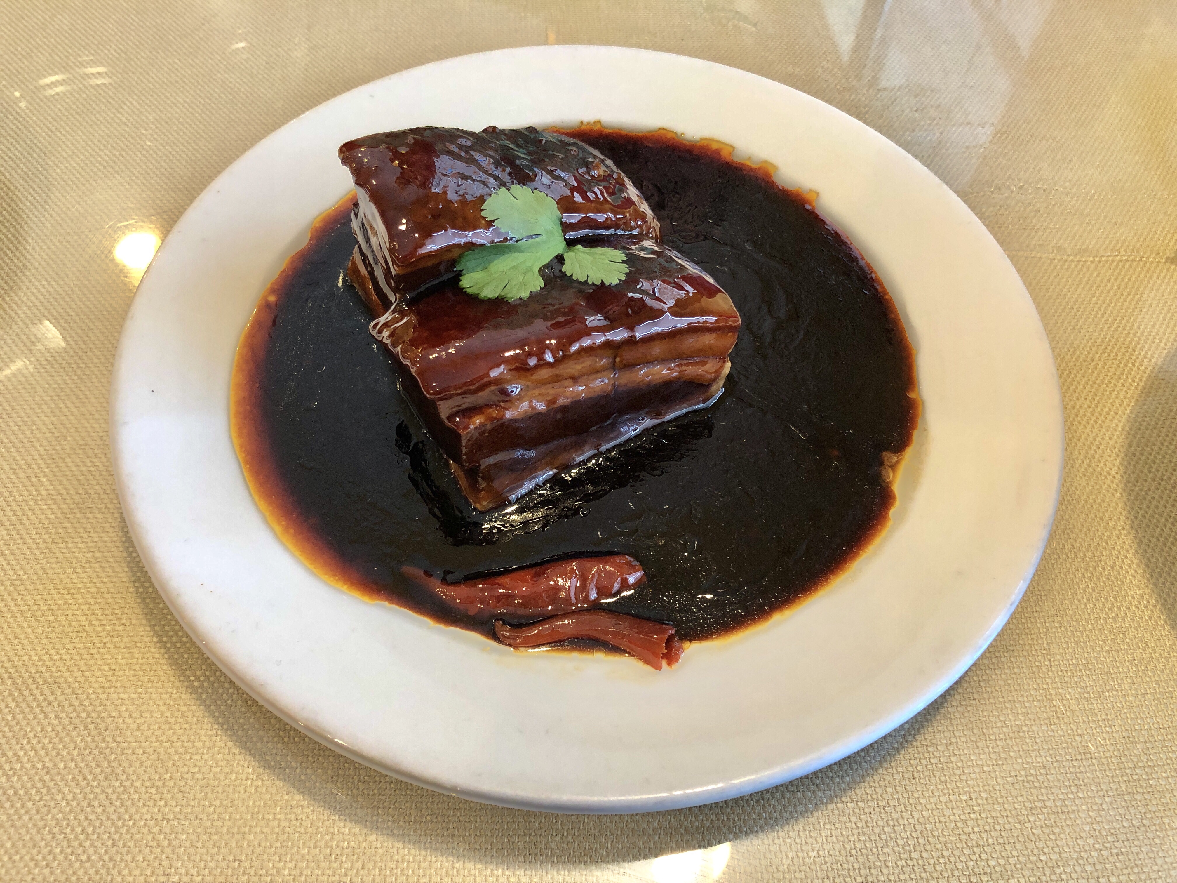 Dong Po Pork, braised pork belly in an ethereal brown sauce at Masterpiece in Duluth, Georgia